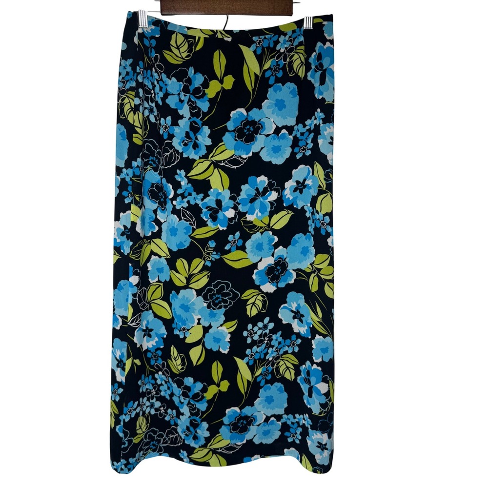 Style & Co Womens Floral Linen Maxi Skirt Blue Green Black Size 6‎ Vintage Y2K